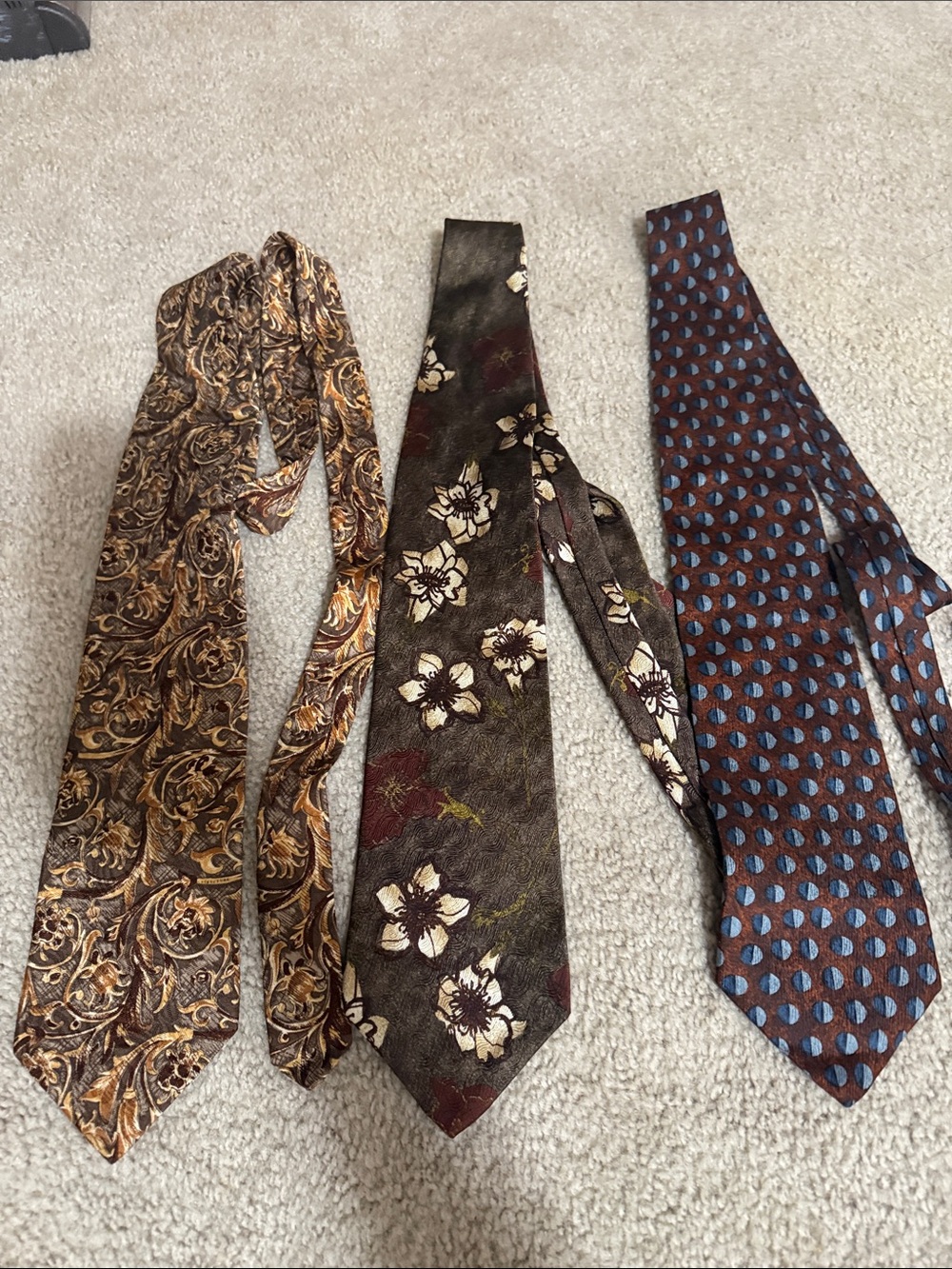 Men's Floral and Patterned Neck Tie Set - Brown, Olive, Blue 3